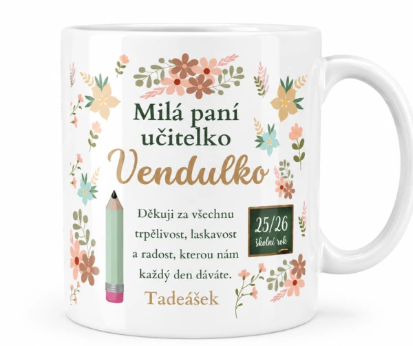 Hrnek pro paní učitelku s věnováním – jméno na přání