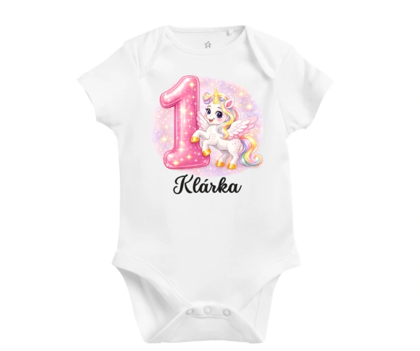 Body na 1. narozeniny – roztomilý jednorožec a růžová jednička se jménem