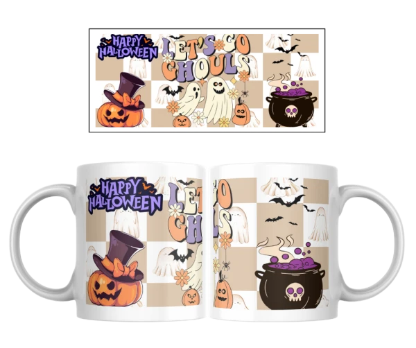 Halloween hrnek – Retro duchové a čarodějný kotlík