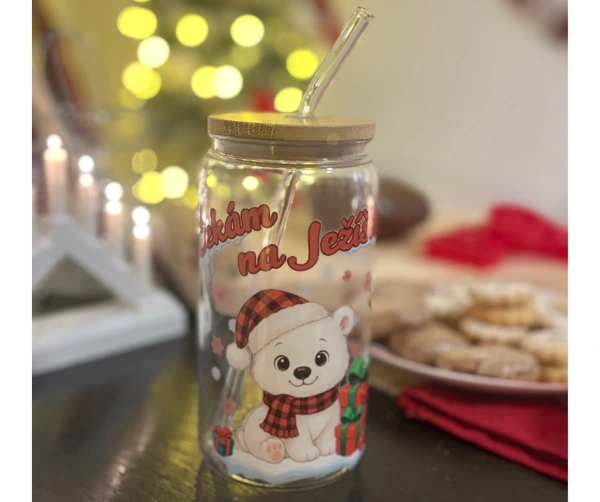 Vánoční sklenička Čekám na Ježíška – lední medvěd