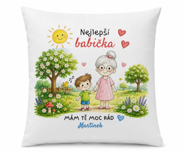 Polštář pro babičku s chlapečkem | Nejlepší babička | Dárek od vnuka se jménem
