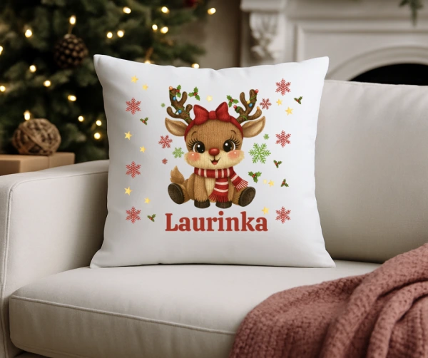 Vánoční polštářek Sobí holčička s mašlí