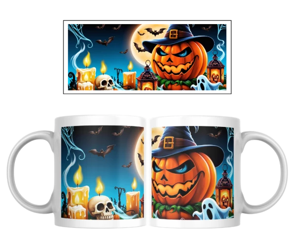 Halloween hrnek – dýně čarodějka a svíčky