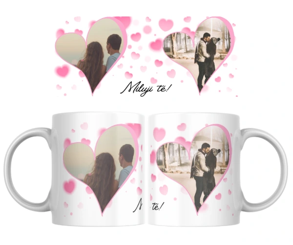 Hrnek z lásky – koláž dvou fotografií v srdci
