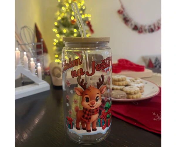 Vánoční sklenička Čekám na Ježíška – sobík 1