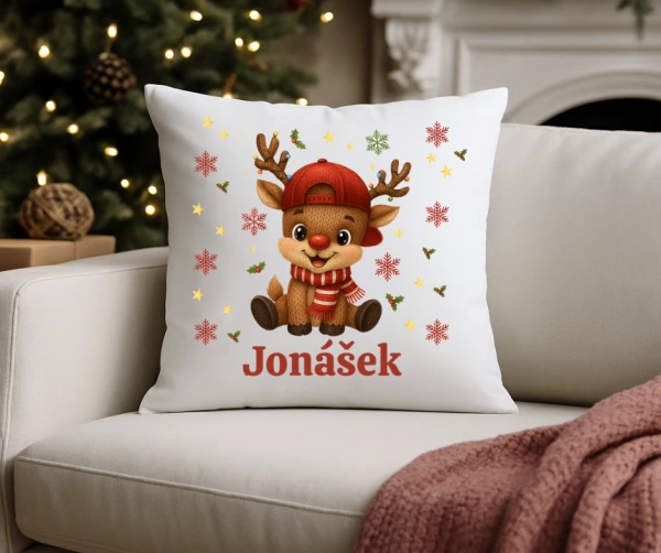 Vánoční polštářek Sobík s čepicí
