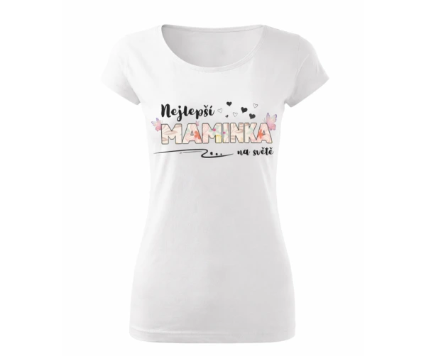 Bílé tričko „Nejlepší maminka na světě“ s jemnými květinami