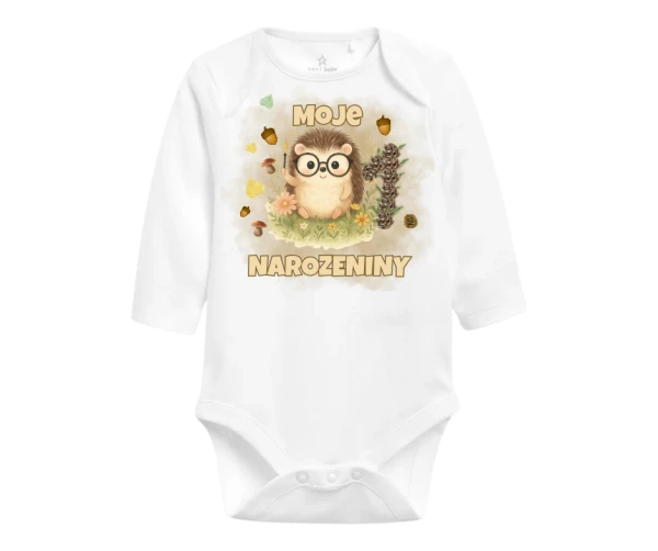 Kojenecké narozeninové body s ježečkem a brýlkami – moje narozeniny 1