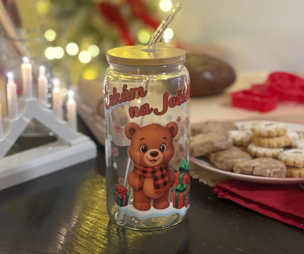 Vánoční sklenička Čekám na Ježíška – medvídek