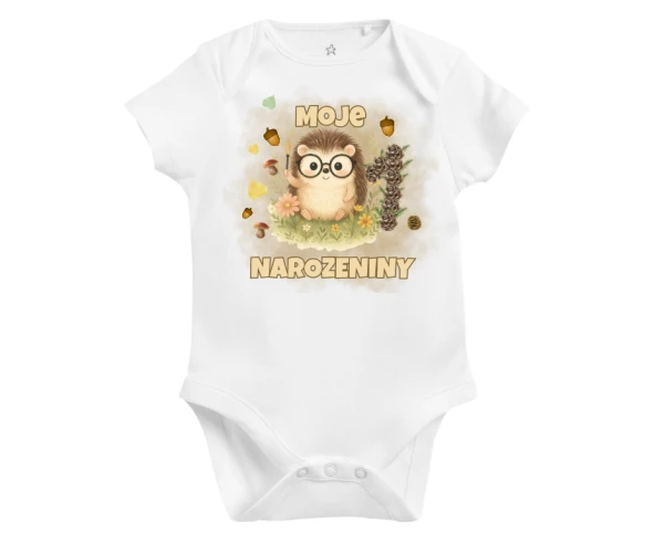 Kojenecké narozeninové body s ježečkem a brýlkami – moje narozeniny